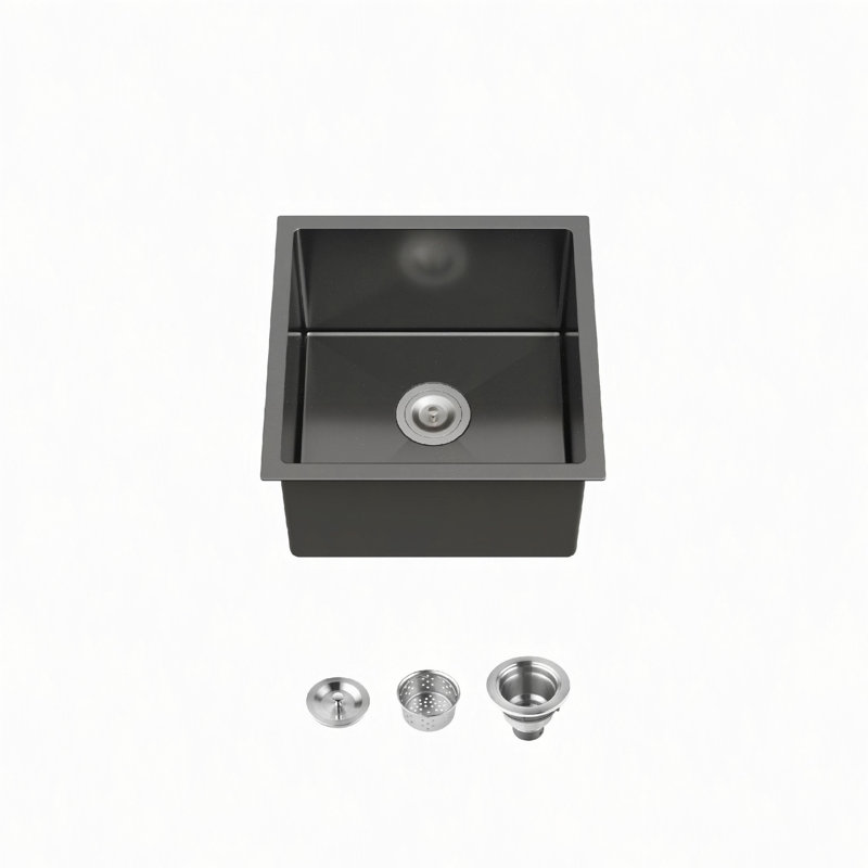 Évier de cuisine en acier inoxydable, lavabo simple encastré à la main de 18 po x 18 po, avec drain et crochet standards américains
