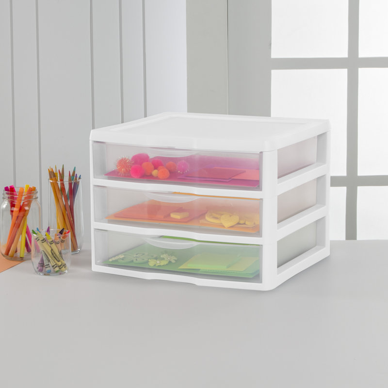 Sterilite Wide 3 Drawer Unit, Tabletop Storage Organizer for Desk, Counter at Home, Office, Bathroom