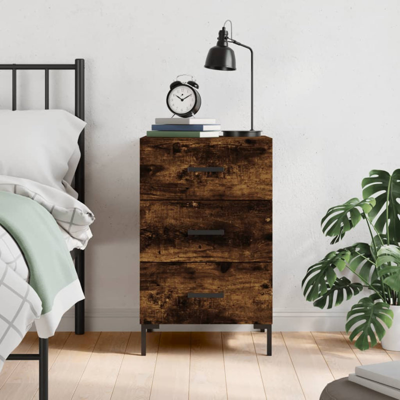 Majida 40 cm W Bedside Table, Smoked Oak