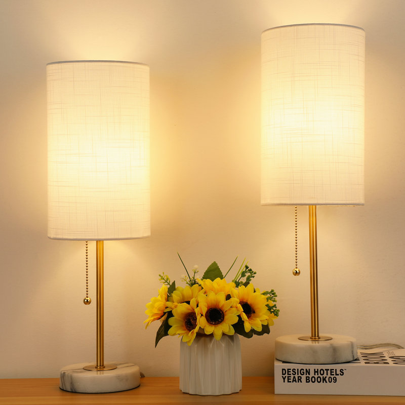 15.3" Elegant Gold Haymer Table Lamp, White