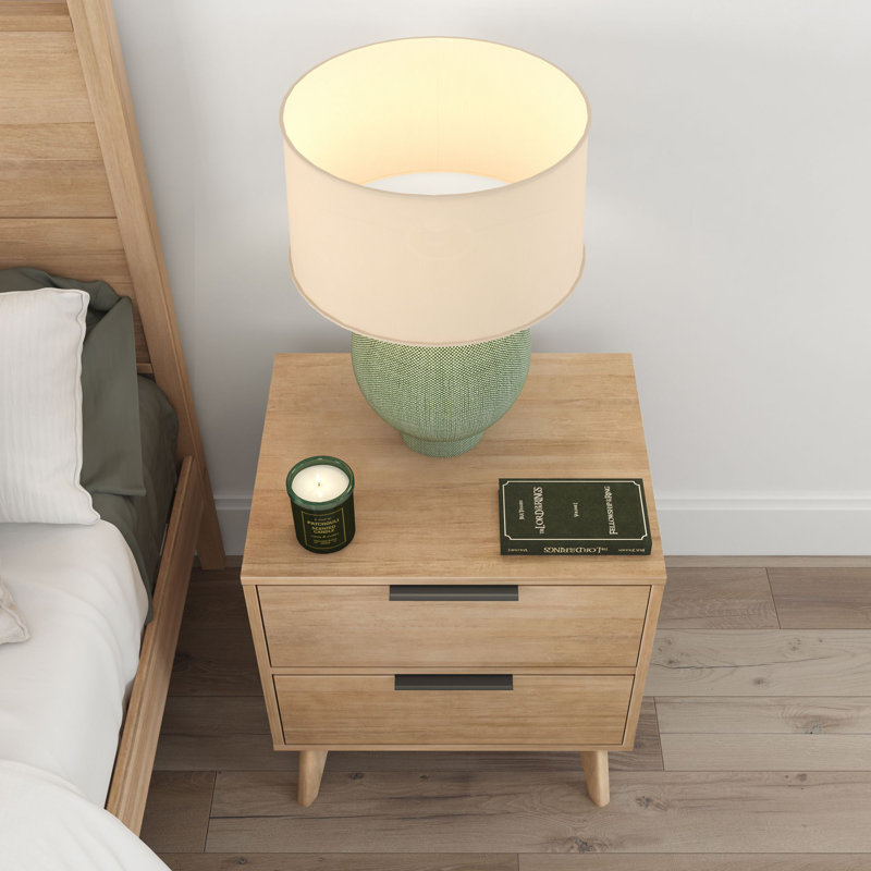 Haven 2 Drawer Nightstand, Blonde with Black Handle, Blonde, Individual