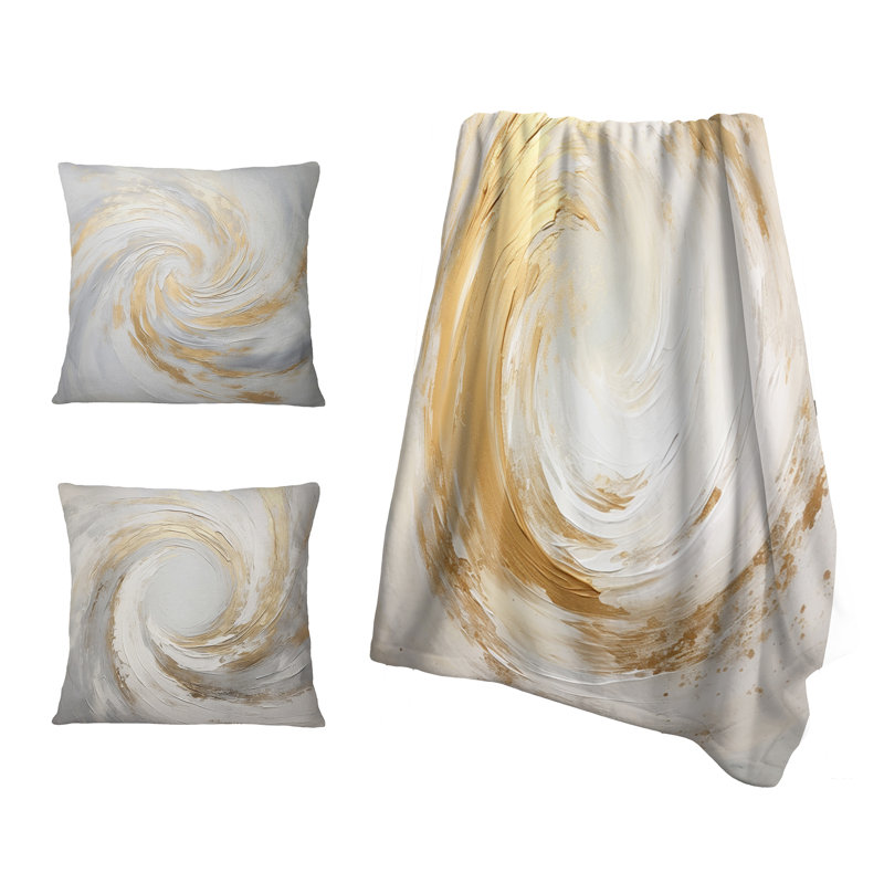 Jeté doux Vortex I doré et blanc - Spirales abstraites, Blanket only (1 piece)