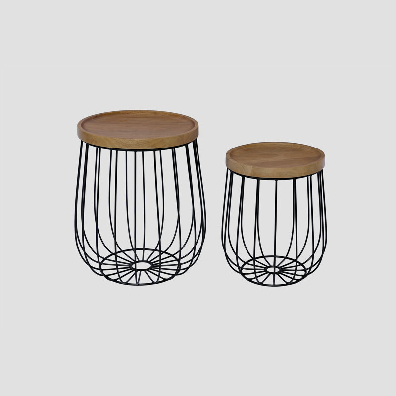 Franklin Solid Wood Tray Top Nesting Tables with Storage