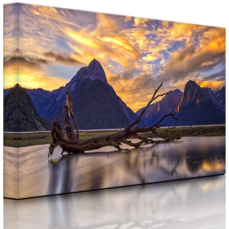 Uprooted Tree In Beautiful Mountain Landscape by No - Wrapped Canvas Print, With lighting, 70cm H x 100cm W x 4.5cm D