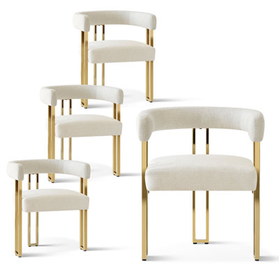 Set of 4 Chenille 18.3" Seat Height Upholstered Gold Dining Armchair