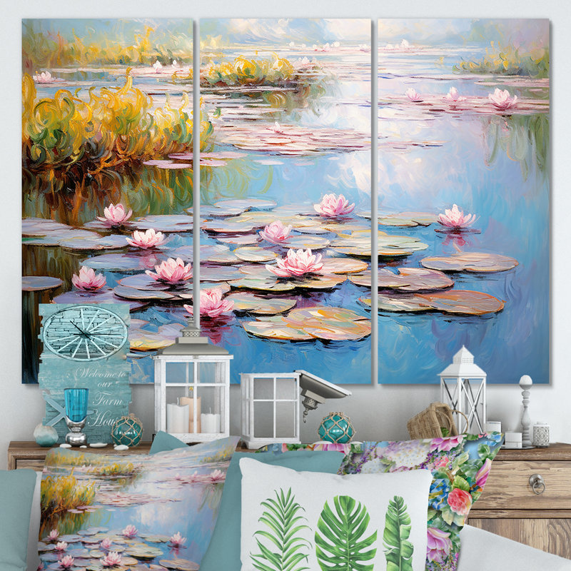 «Monets Water Lily Pond Reflections 3 - Lake», art mural, H 28 po x l 36 po x P 1 po, Toile tendue