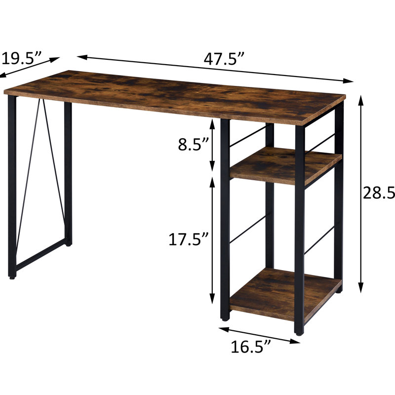 Table d'écriture de style industriel en chêne vieilli et noir avec 2 options de rangement