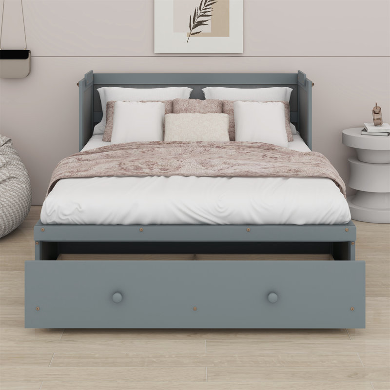 Murphy Bed With USB Port And A Large Drawer, Full/Double, Gray