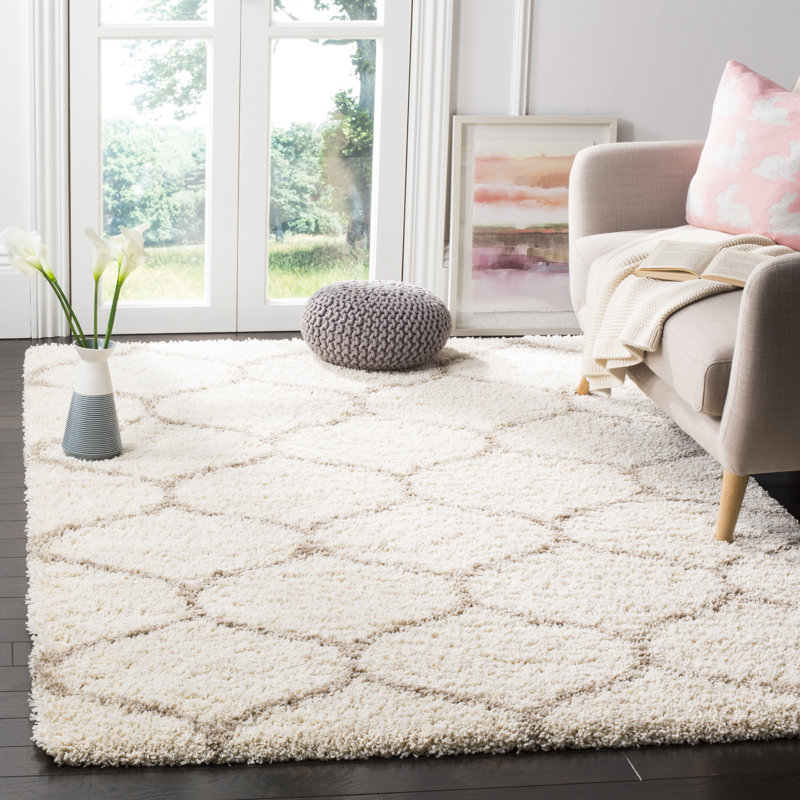 Tate Hudson Shag Performance Geometric Rug, Rectangle 4' x 6', Ivory/Beige