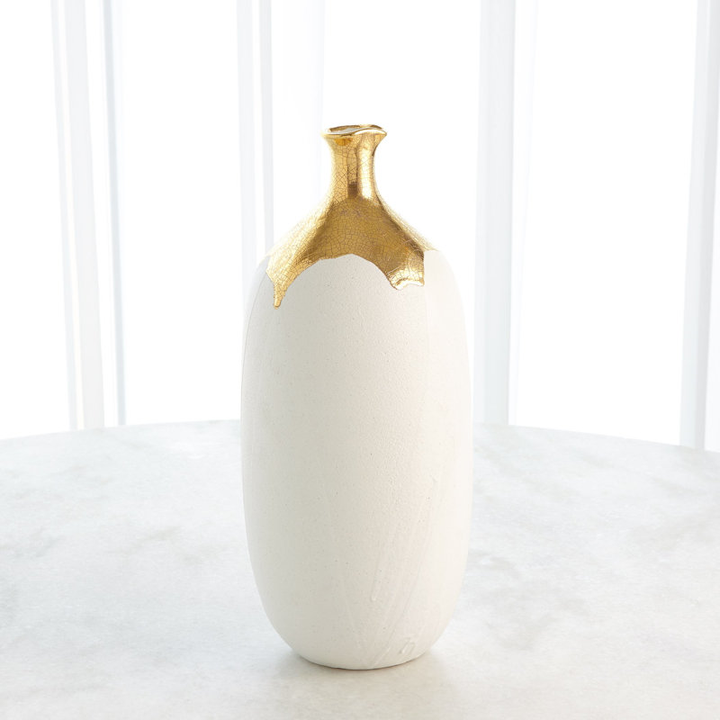 Vase en verre trempé doré craquelé / blanc