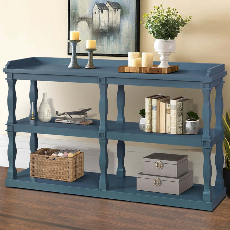 Console Table With 3-Tier Open Storage Spaces And Roman Column Effect Support Legs,Narrow Sofa Entry Table For Living Room, Entryway And Hallway