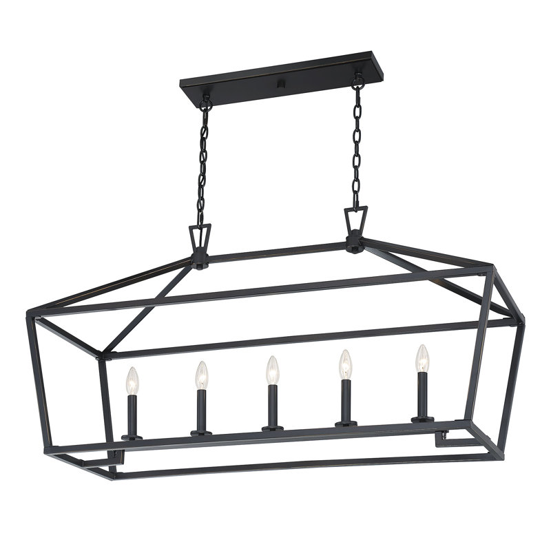 Luminaire suspendu linéaire à 5 lumières à intensité variable Hastings, H 23,5 po x l 44 po x P 16 po, Bronze classique