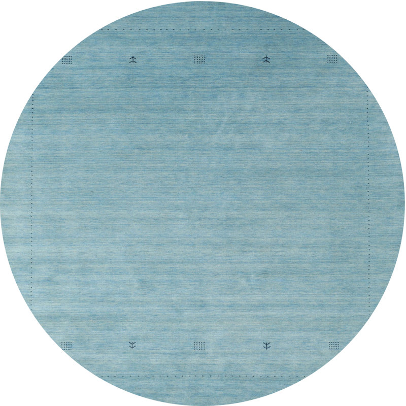 Tapis de zone bleu contemporain, Rond 7 pi x 7 pi