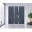 Porte d'entrée extérieure prémontée en aluminium double Cynex 6777 Gris, 2 impostes latérales, verre clair miroir, style moderne, peinte, 96 x 80 po (L 12 + 72 + 12 po x H 80 po), ouverture à droite vers l'intérieur-93483891-93483902-93483900