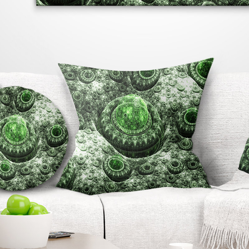 Paysage exotique vert fractal - coussin abstrait imprimé, 16 po x 1 po, Coussin décoratif