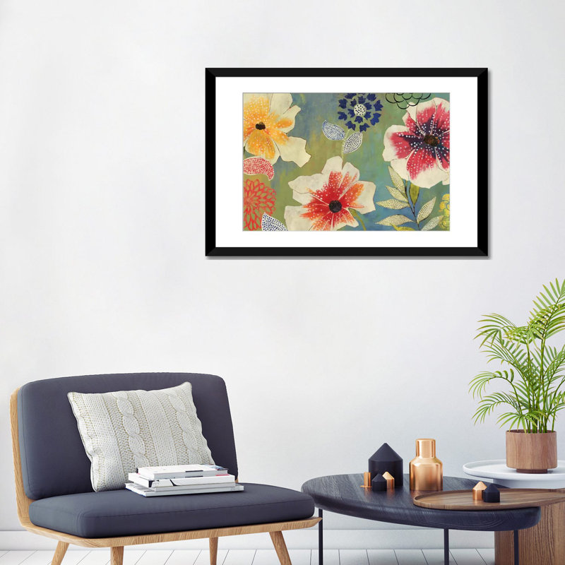 « folk jardin », reproduction d’impression sur toile, H 16 po x l 24 po x P 1 po, Papier d'art encadré noir, Blanc