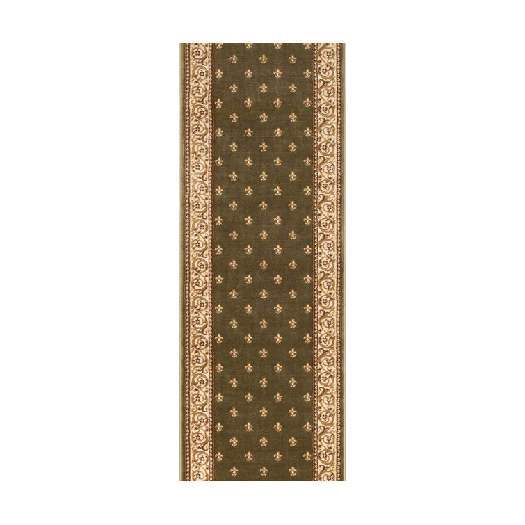 Almore Fleur De Lis Green Custom Size Hallway Stair Runner - Traditional Elegance Carpet