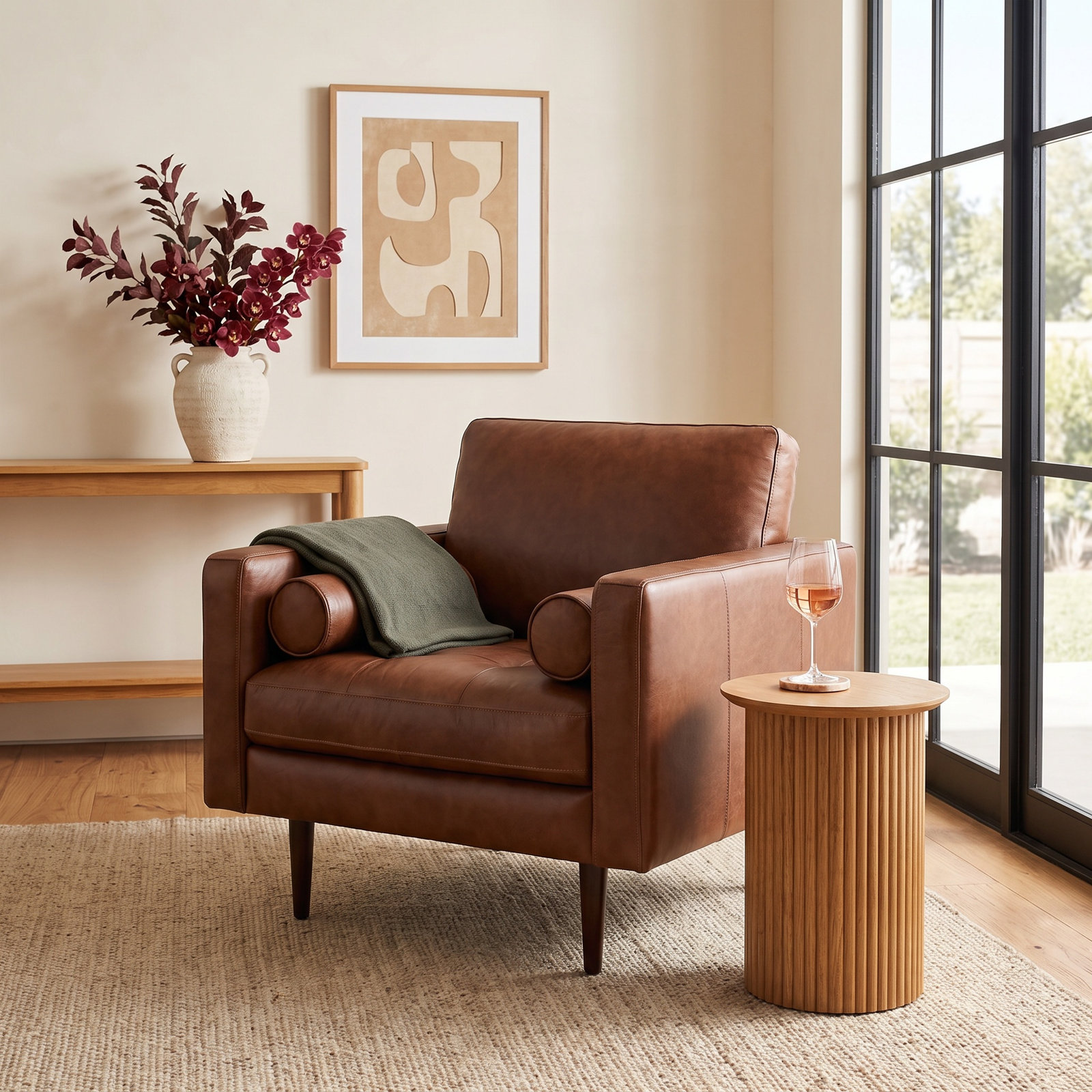 Arlo Genuine Leather Armchair, Vintage Brown Top Grain Genuine Leather