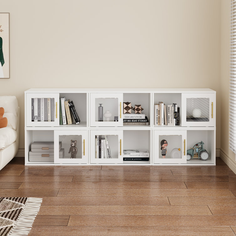 6 Stackable Cubby Storage Organizers, Open Shelf With Acrylic Door