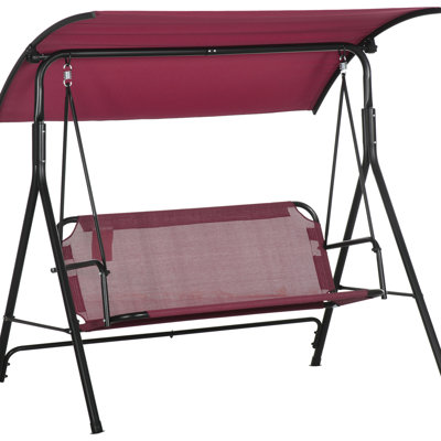 Balancelle à 3 porches avec siège à eau et auvent réglable - Patio rouge confort extérieur