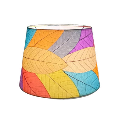 Real Leaf Drum Lamp Shade in Red/Blue/Pink