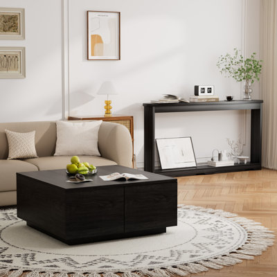 Coffee Table with 4 Drawers & Narrow Console Sofa Table Set for Living Room Entryway Behind Couch