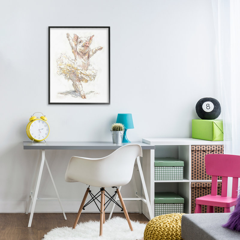 Ballet cochon tutu, estampe numérique, design par Ziwei Li, H 20 po x l 16 po, Giclée encadrée noir minuit