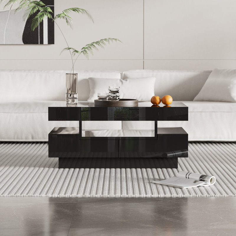 Block Coffee Table with Storage, Black