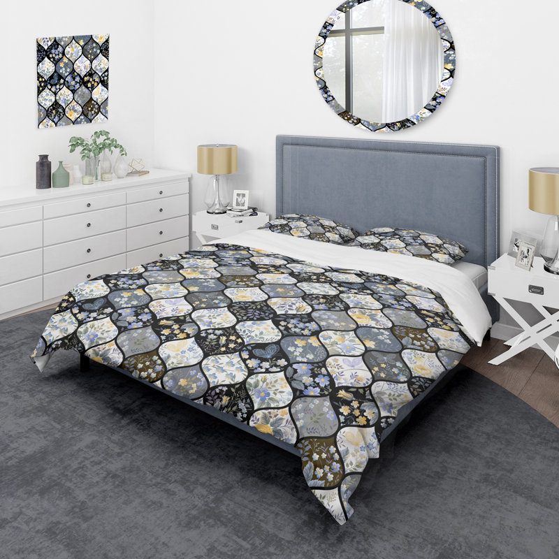 Ensemble de housse de couette à motif patchwork noir, Housse de couette pour très grand lit et 2 très
