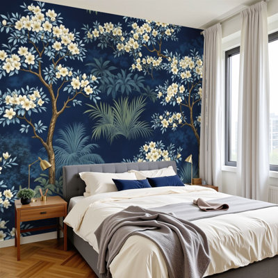 Papier peint adhésif chinoiserie Chinoiserie Vintage White Blossom