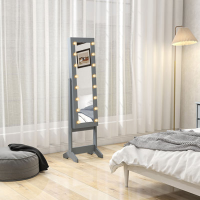 HOMCOM Freestanding Mirror Jewelry Cabinet with LED Lights