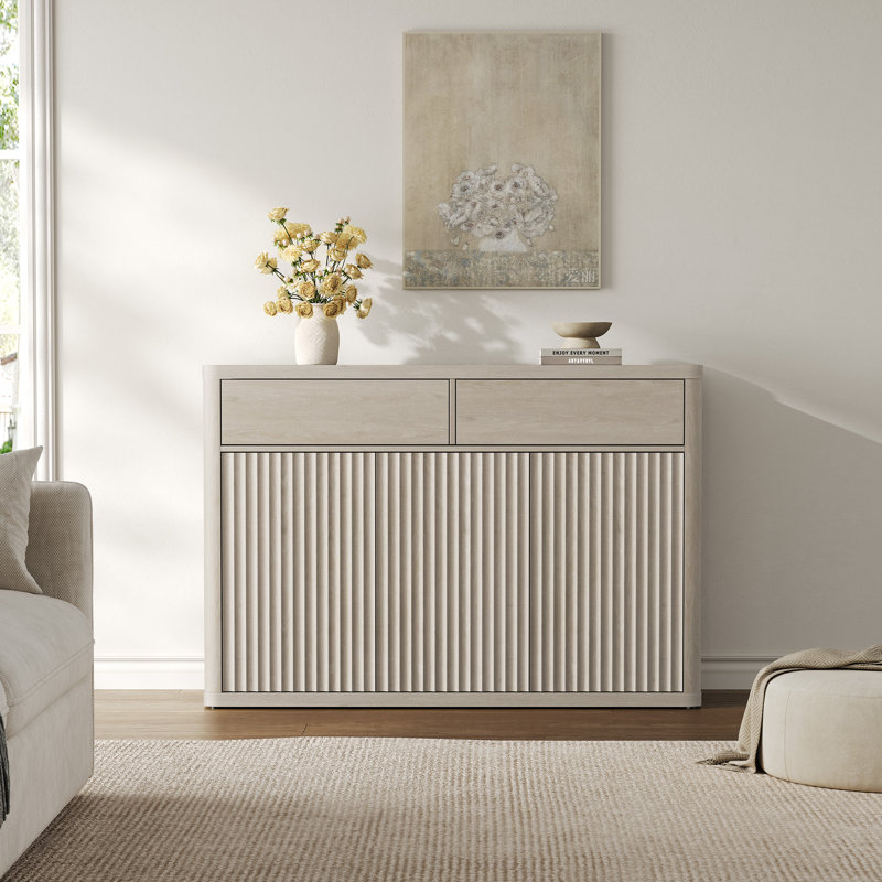 Cesiro 50.15''W Storage Sideboard With 2-Draw And 3-Door, White Alder, 1