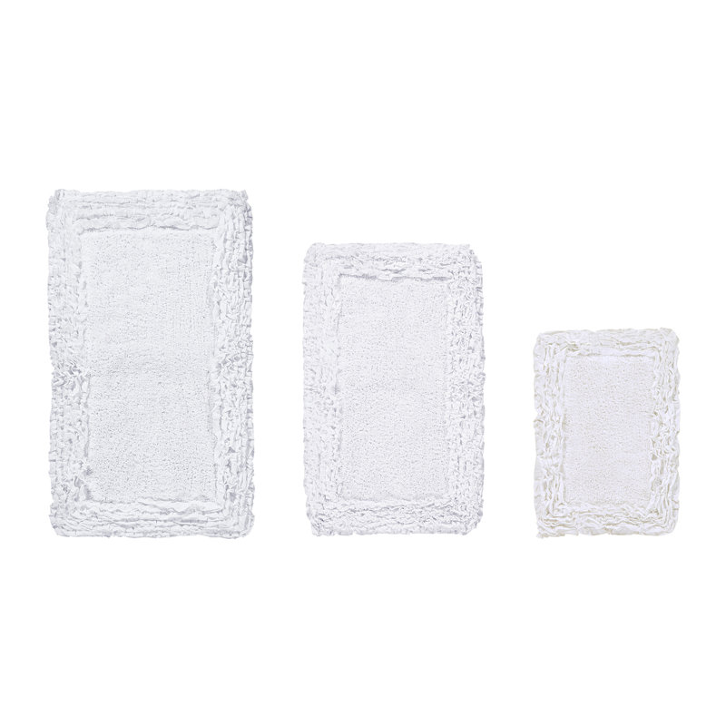 Ensemble de tapis pour salle de bain 100% coton 1775 g / m² 3 pièces Courson, certifié OEKO-TEX®, envers en latex antidérapant, motif de volants touffetés moelleux, super absorbant, tapis de salle de bain lavables à la machine, blanc