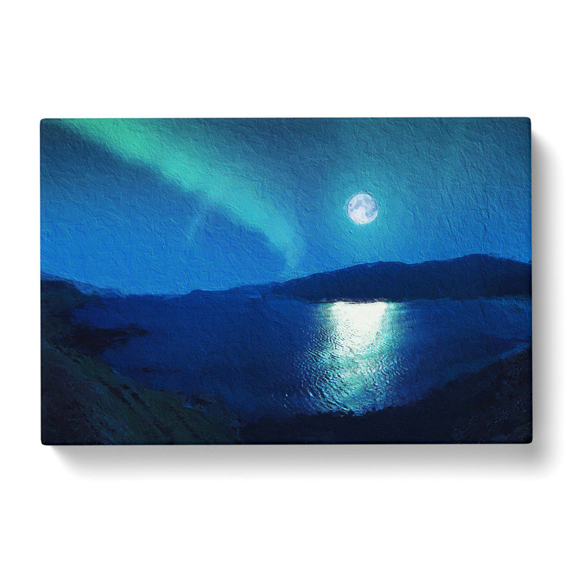 Full Moon During The Northern Lights - Wrapped Canvas Painting, 50cm H x 76cm W x 3cm D
