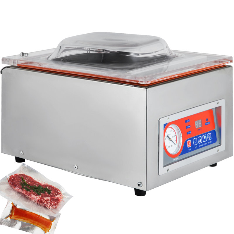 Compact Silver Stainless Steel Chamber Vacuum Sealer with 10.2" Sealing Length
