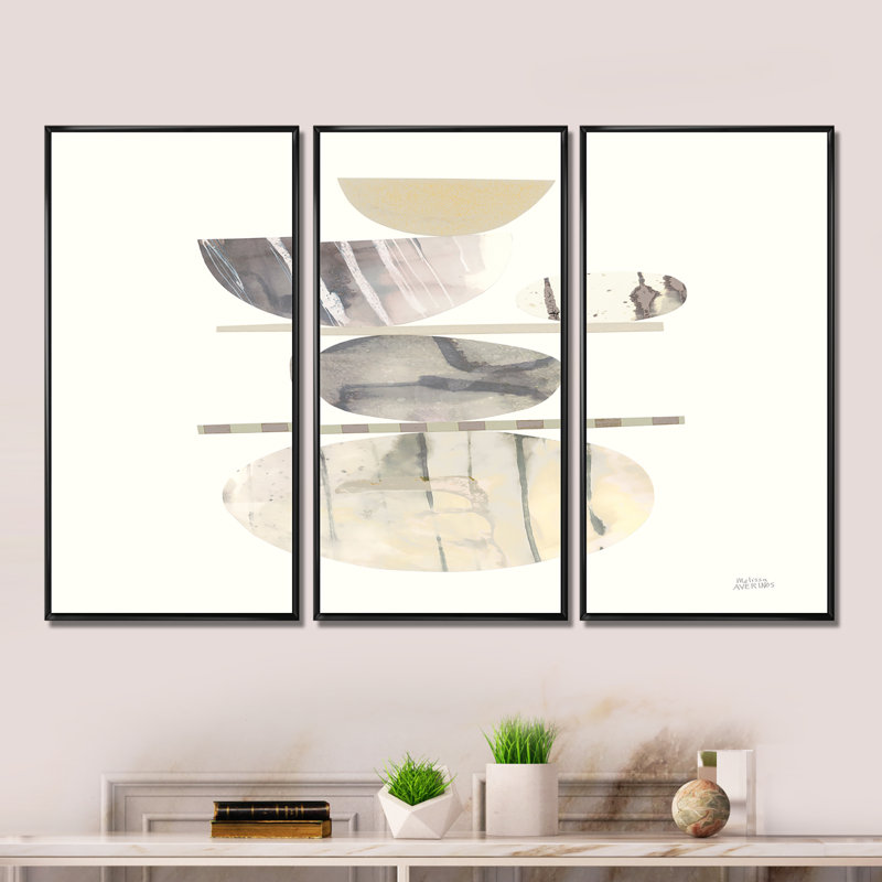 Ensemble de 3 encadrements géométriques neutres à motif géométrique Balance II - Shabby Elegance, 28" H x 36" W x 1" D