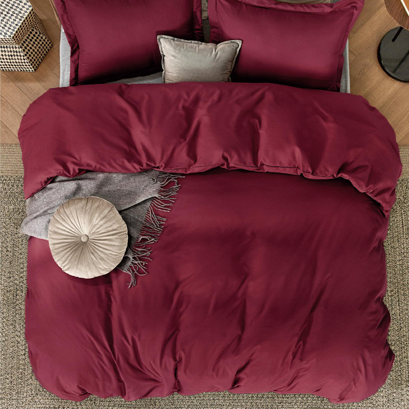  Polyester Standard Duvet Cover Set GentleSoft™️, Burgundy, Queen Duvet Cover + 2 Queen Shams