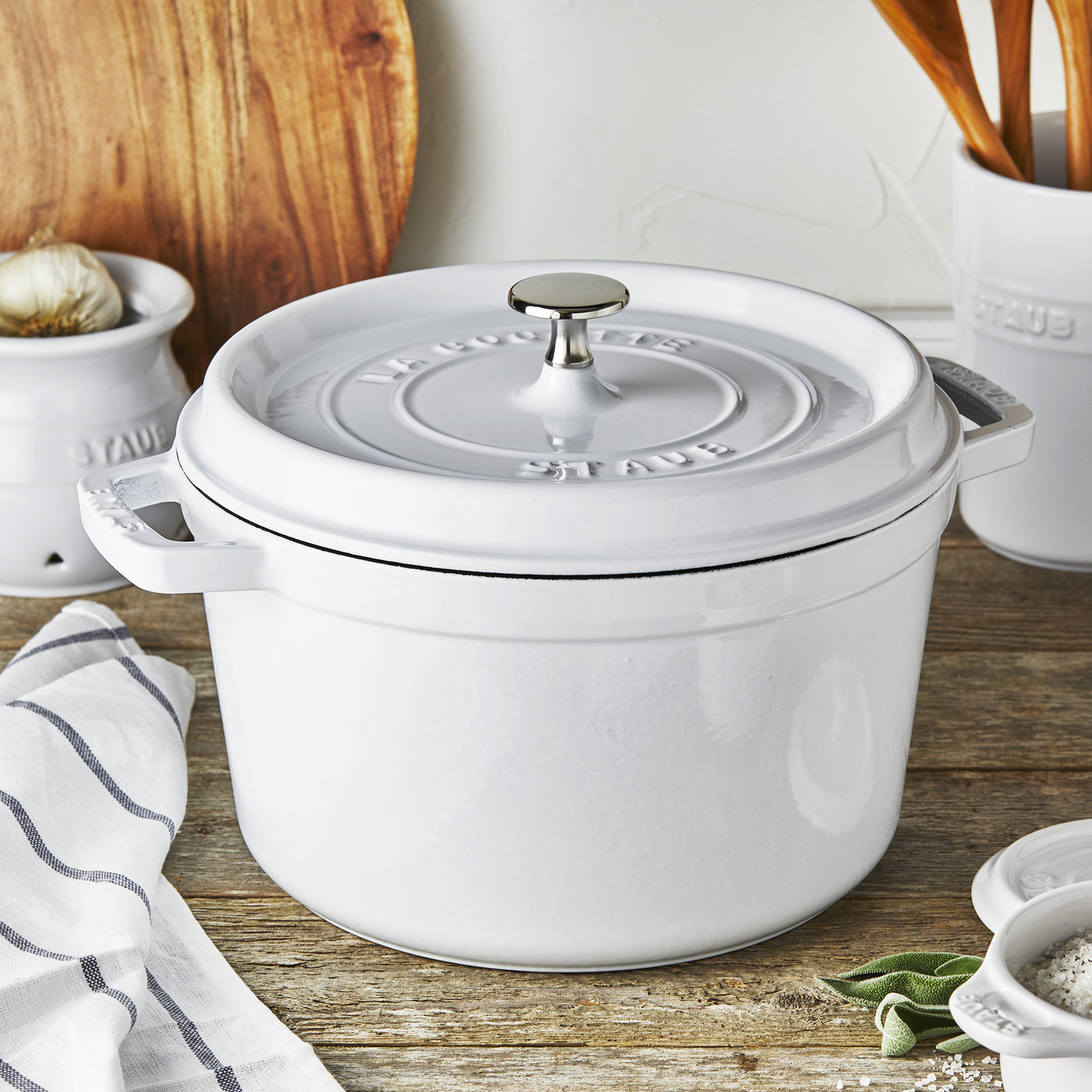 Deep Enameled Cast Iron Cocotte, White