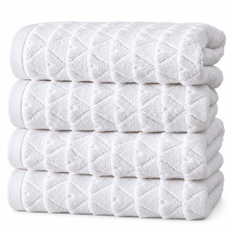 Ensemble de quatre serviettes de toilette blanches géométriques en coton turc 16" x 30"