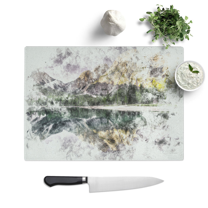 Tempered Glass Mountain Beauty Chopping Board, 20 cm x 28.5 cm