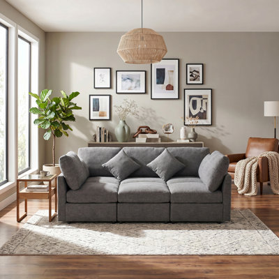 86.6" 5-Seat Modular Sectional Sofa, Convertible Sofa Bed with Movable Ottoman & Dual USB Ports, Chenille U/L Shaped Couch for Living Room