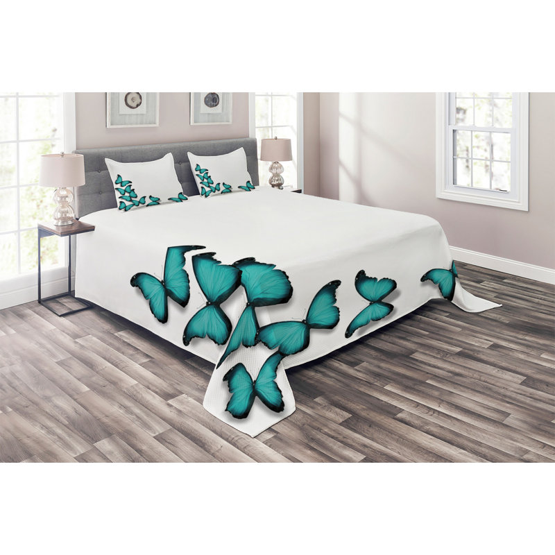 Butterflies Polyester Coverlet, Queen Bedspread + 2 Shams