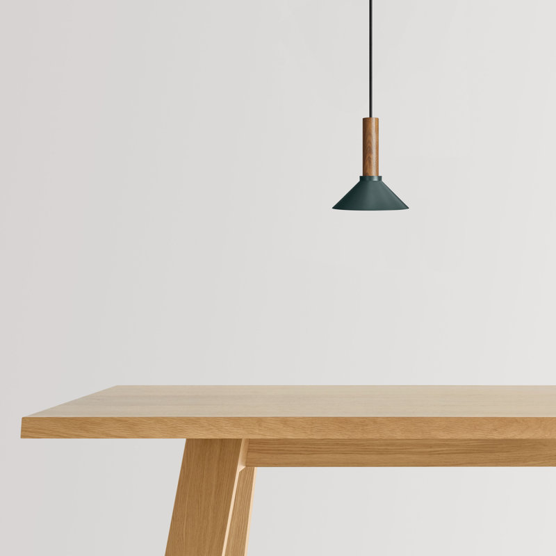 Emblem 1 - Light Pendant, 12" H x 14" W x 14" D, Navy Green, Walnut