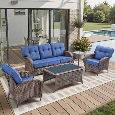 5-Piece Patio Furniture Set, All-Weather Outdoor Seating Set With Club Chairs & Coffee Table
