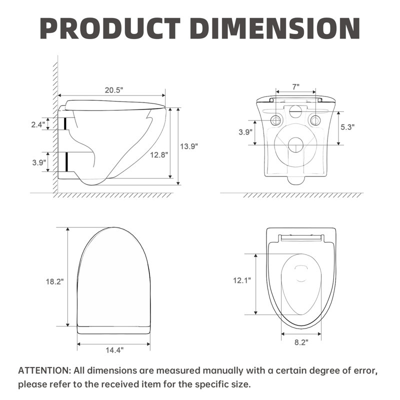 Hickerson Toilet Bowl, Wall Huang Toilet with Soft Closing Toilet Seat With Lid , Back to Wall Toilets