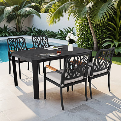 Ensemble de mobilier d'extérieur en aluminium 5 pièces, ensemble de salle à manger moderne avec 4 chaises