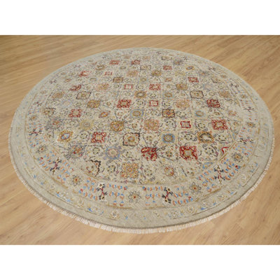 11'10"x11'10" Beige Hand Knotted The Sunset Rosettes Wool and Silk Rug 8CEE1486C71D47088DE0FD85A5E6660F