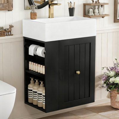Meuble-lavabo flottant de 20 po avec lavabo, armoire de rangement moderne avec tiroir pour petites salles de bain