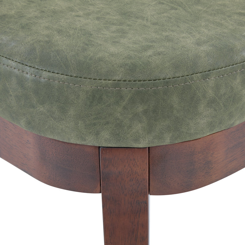 Oceane Carlton PU Leather Upholstered Wooden Bench, Walnut, Green