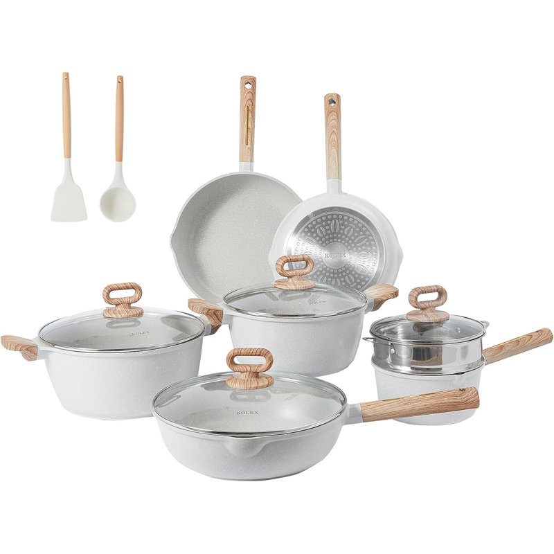 13 - Piece Aluminum Cookware Set, White